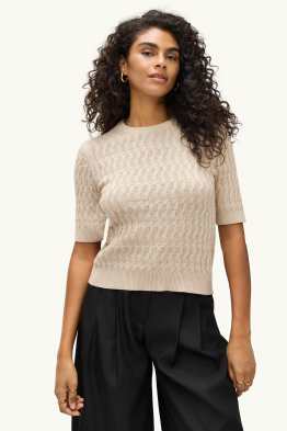 Strickpullover - kurzarm - Zopfmuster