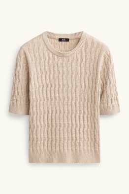Strickpullover - kurzarm - Zopfmuster