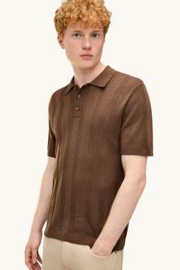 Strick-Poloshirt - Relaxed Fit - gerippt - gestreift