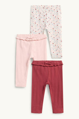 Lot de 3 - petites fleurs - leggings bébé - côtelés