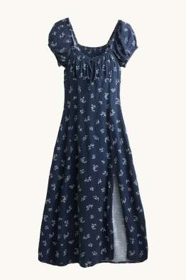 Kleid mit Schlitz - geblümt - gesmokt