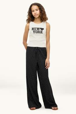 New York - ensemble - haut et pantalon en toile - 2 pièces - à pois