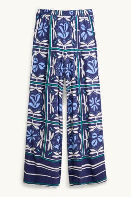 Cloth trousers - high waist - wide leg - patterned