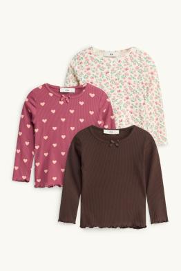 Confezione da 3 - fiore e cuore - maglia a maniche lunghe - a costine