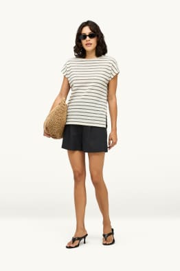 Shorts - Mid Waist - Leinen-Mix