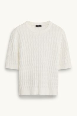 Strickpullover - kurzarm - Zopfmuster