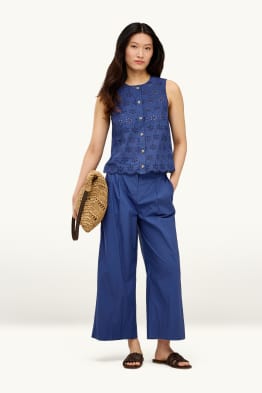 Crop Stoffhose mit Gürtel - High Waist - Wide Leg