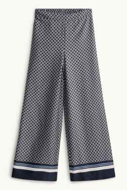 Pantaloni de stofă - talie înaltă - palazzo - cu model