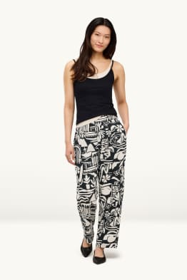 Pantaloni de stofă - talie medie - wide leg - cu model