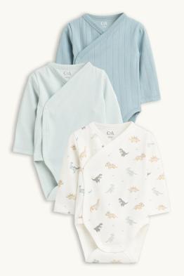 Multipack of 3 - dino - wrapover baby bodysuit