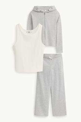 Set - sweatvest met capuchon, joggingbroek en top - 3-delig