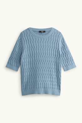 Strickpullover - kurzarm - Zopfmuster