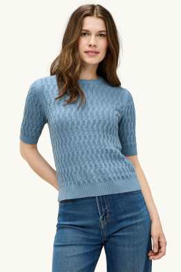 Strickpullover - kurzarm - Zopfmuster