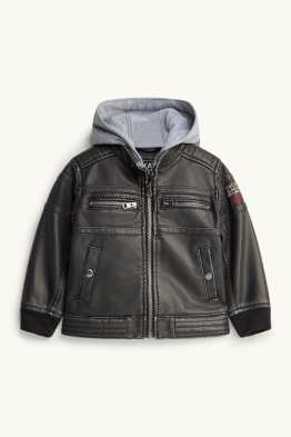 Bikerjack met capuchon - imitatieleer