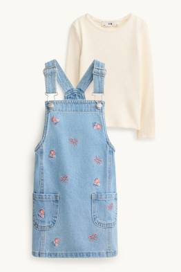 Strik en bloem - set - longsleeve en denim overgooier - 2 delig