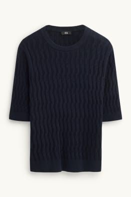 Strickpullover - kurzarm - Zopfmuster