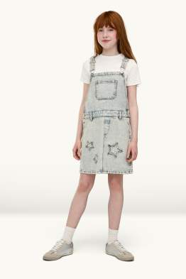 Ensemble - T-shirt et robe-salopette en jean - 2 pièces