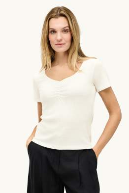 T-shirt con scollo a V - a coste