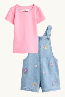 Bloem - set - T-shirt en denim tuinbroek - 2 delig