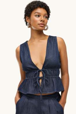 Blouse top - denim look - smocked