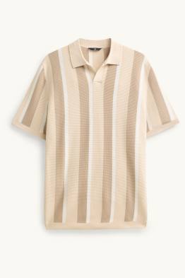 Gebreid poloshirt - regular fit - gestreept - met structuur