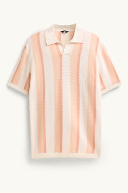 Gebreid poloshirt - regular fit - gestreept - met structuur