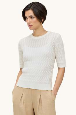 Strickpullover - kurzarm - Zopfmuster