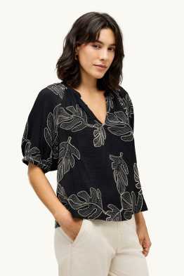 Bluse mit V-Ausschnitt - gemustert