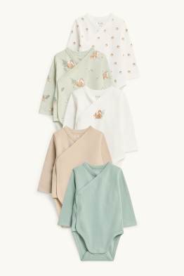 Multipack of 5 - squirrel and acorn - wrapover baby bodysuit