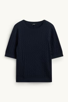 Strickpullover - kurzarm - Zopfmuster