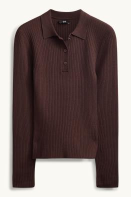 Poloshirt met lange mouwen - slim fit - ribstof