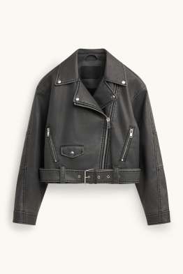 Blouson motard avec ceinture - matière synthétique