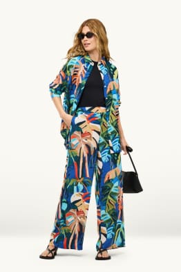 Pantalon - high waist - wide leg - met patroon