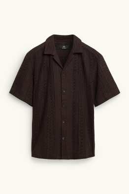 Gebreid overhemd - relaxed fit - reverskraag - gestreept