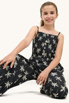 Palmboom - jumpsuit - met structuur - gesmokt
