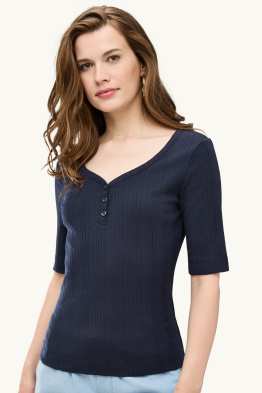 Henley-Shirt - Regular Fit - gerippt