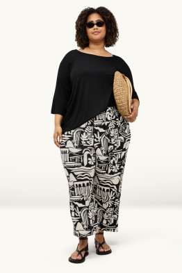 Stoffhose - Mid Waist - Wide Leg - gemustert