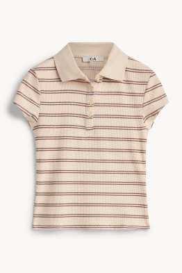 Strick-Poloshirt - Slim Fit - gerippt - gestreift