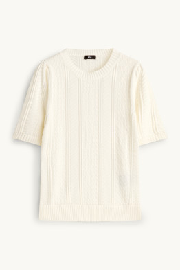 Strickpullover - kurzarm - Zopfmuster
