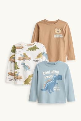 Lot de 3 - dinosaure, tigre et voiture - haut à manches longues