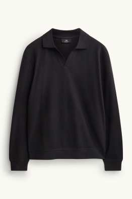 Langarm-Poloshirt - Relaxed Fit - gerippt