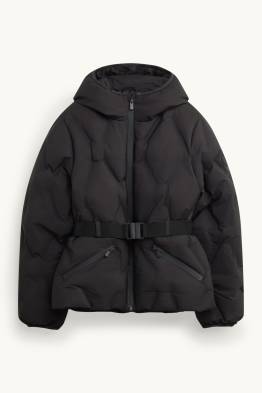 Quilted jacket with belt - lined - water-repellent