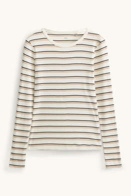 Haut à manches longues - slim fit - finition côtelée - à rayures