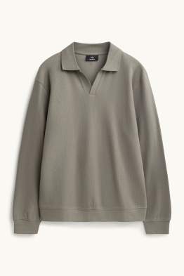 Langarm-Poloshirt - Relaxed Fit - gerippt