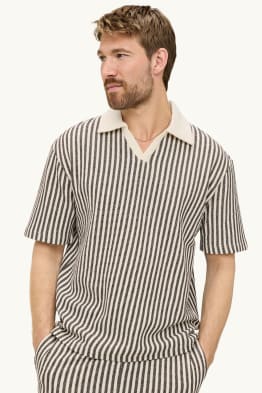 Knitted polo shirt - relaxed fit - striped
