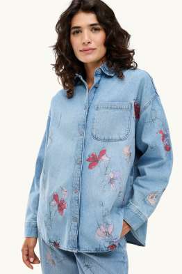 Bluză tip cămașă din denim - cu flori