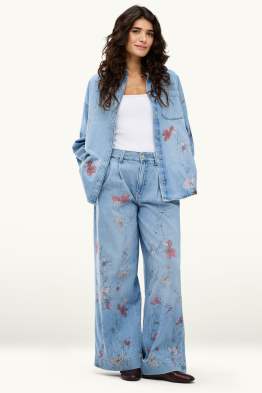 Wide Leg Jeans - Mid Waist - geblümt