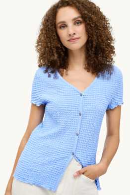 T-Shirt mit V-Ausschnitt und Knopfleiste - Regular Fit
