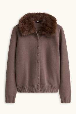 Cardigan con riporto di ecopelliccia
