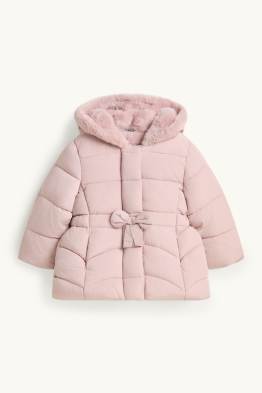 Schleifchen - Baby-Steppjacke mit Kapuze und Kunstfellbesatz